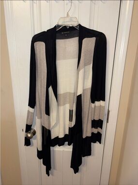 NWT INC International Concepts Black, Cream & Gray Open-Front Cardigan XL